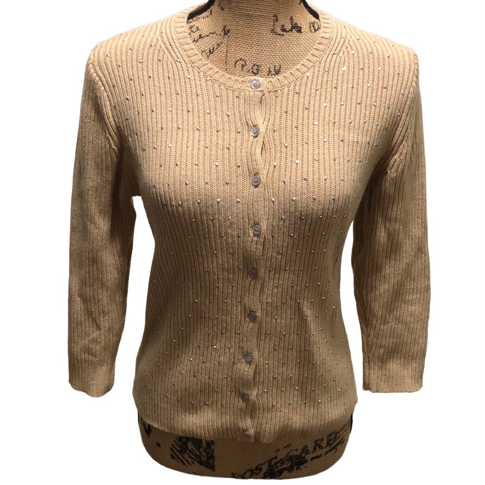 {Ann Taylor } Wool/Cashmere Blend Tan Button Front Cardigan With Silver …